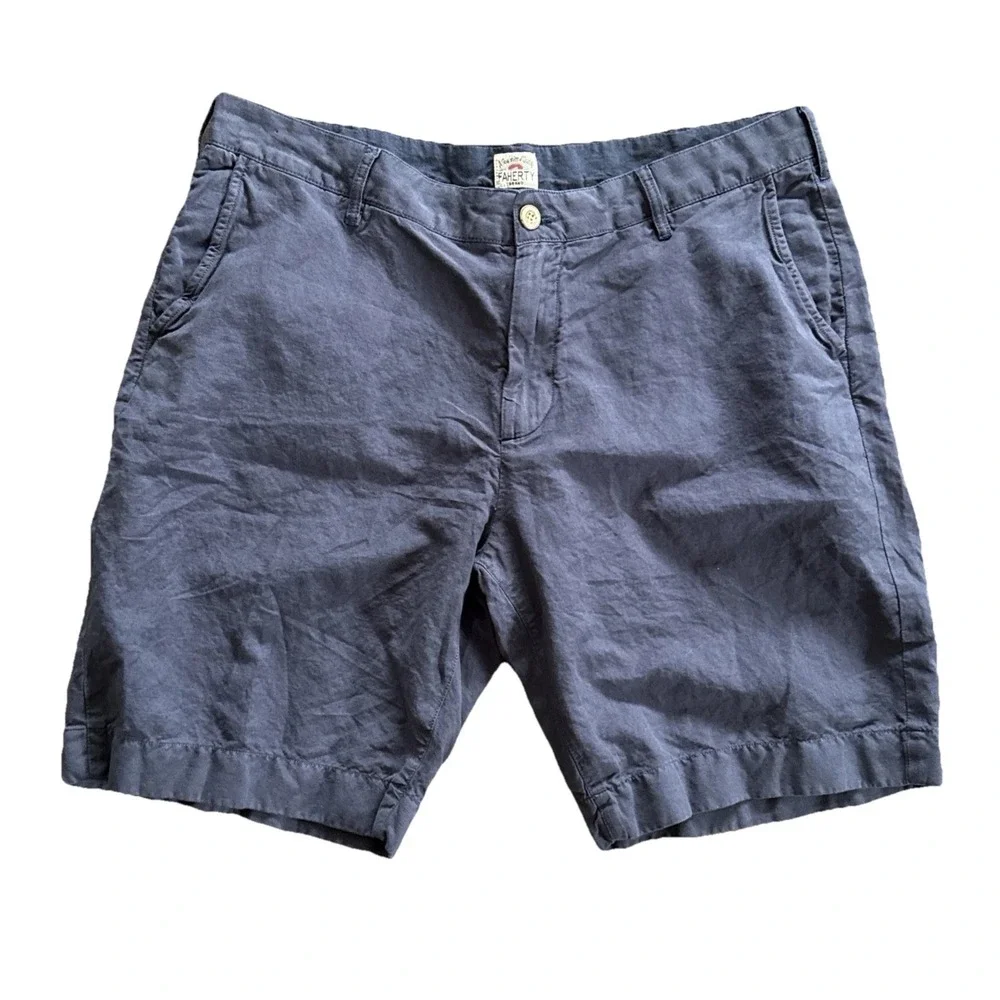 Faherty Chino Shorts Men's 36 Navy Linen Cotton 9